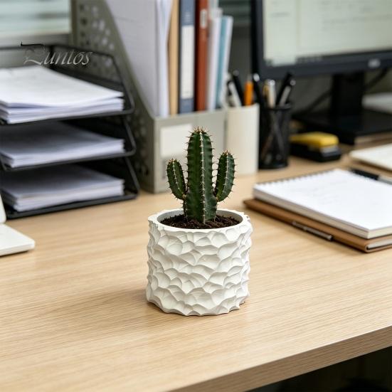 Concave Convex Flowerpot 3D Printed Wave Pattern Plant Pot, Matte White Succulents Planter, Integrated Molding Simple Design Pot Smooth Decorative