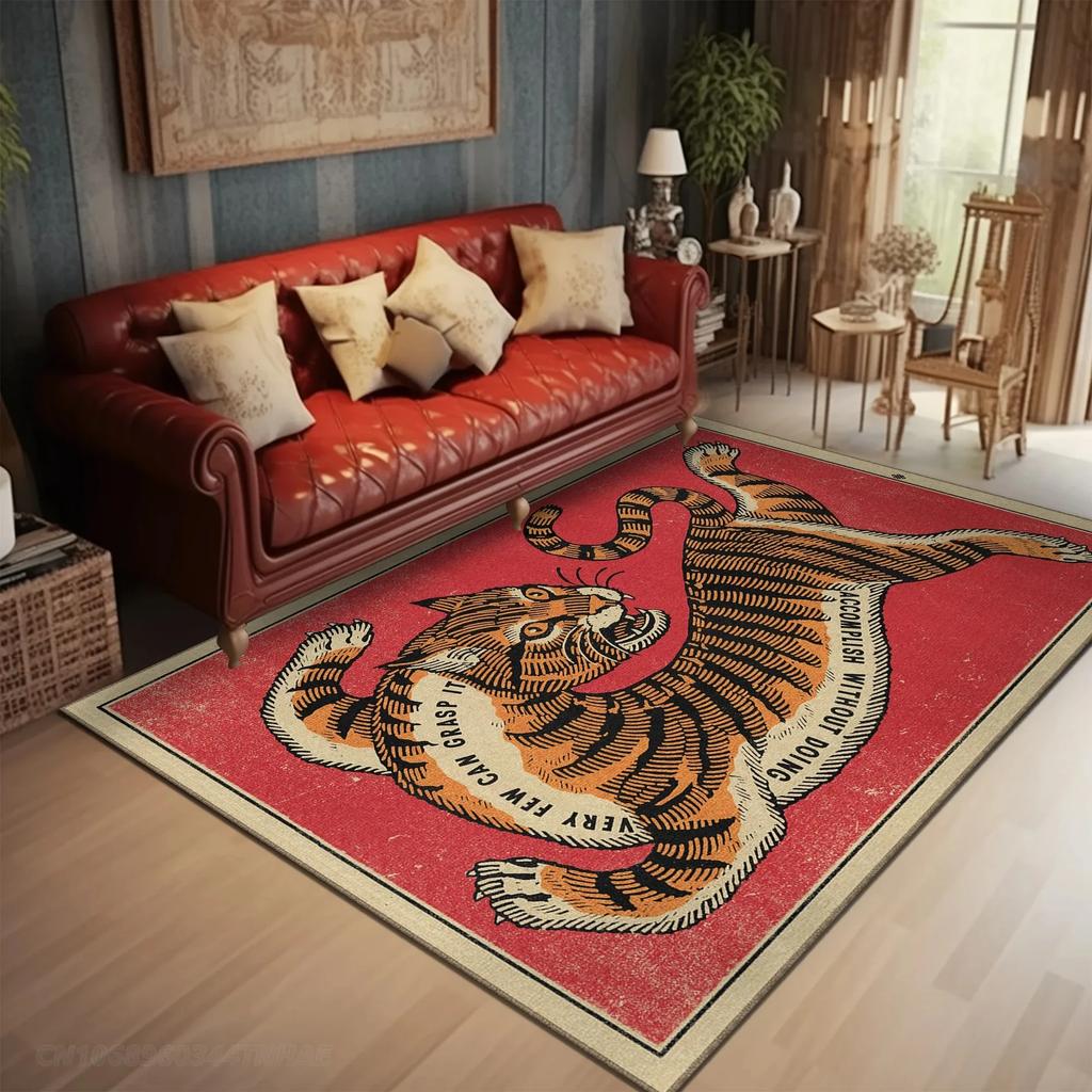 Bohemian Tibetischer Tiger Floral Teppich Nachttisch Bodenmatte Rutschfest Vintage Tier Teppich Marokkanische Teppiche für Wohnzimmer Dekorativ