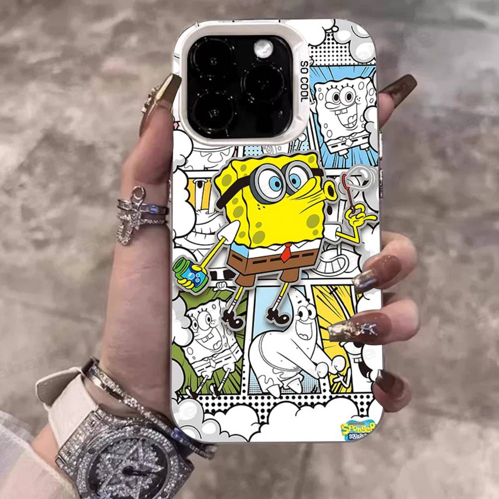 

Cartoon Cute S-SpongeBob Anime Phone Case For IPhone 17 16 15 14 11 12 13 Pro Max Pro Plus Colored Silver Cover iPhone 11 pro