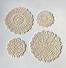 Milkcat Natural Color Set of 4 Hand-Knitted Cotton Lace Coasters, Round, Retro Afternoon Tea Display