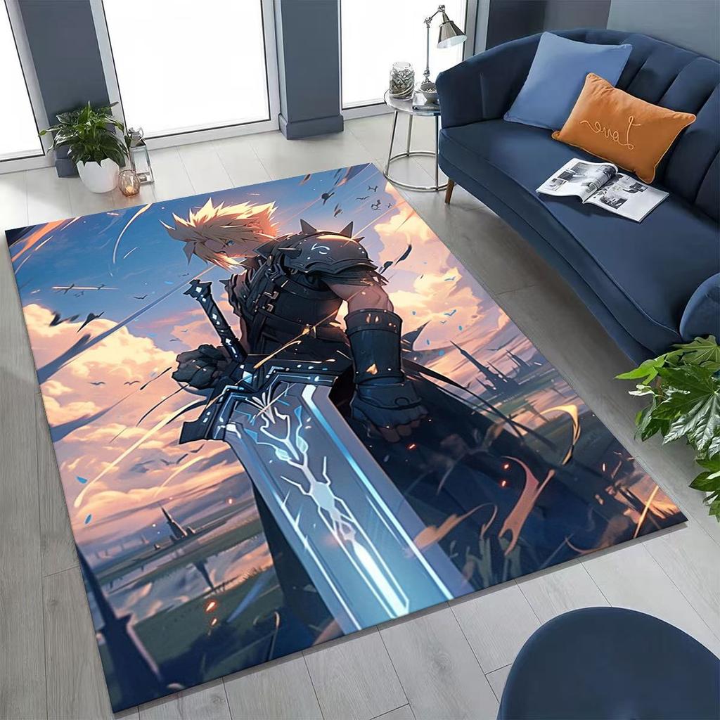 Cartoon Final Fantasy Sephiroth Cloud Tifa Game Rug for Bedroom Living Room Sofa Home Doormat Decor, Large Non-slip Floor Mat