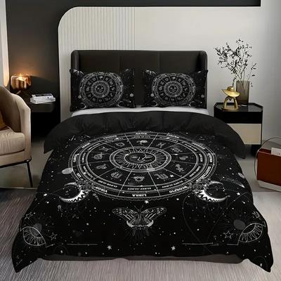 Set Copripiumino Boho Sole e Luna Bianco Nero Floreale Set Biancheria da Letto Bohémien Esotico Copripiumini Arredo Camera da Letto Matrimoniale Tutte le Stagioni