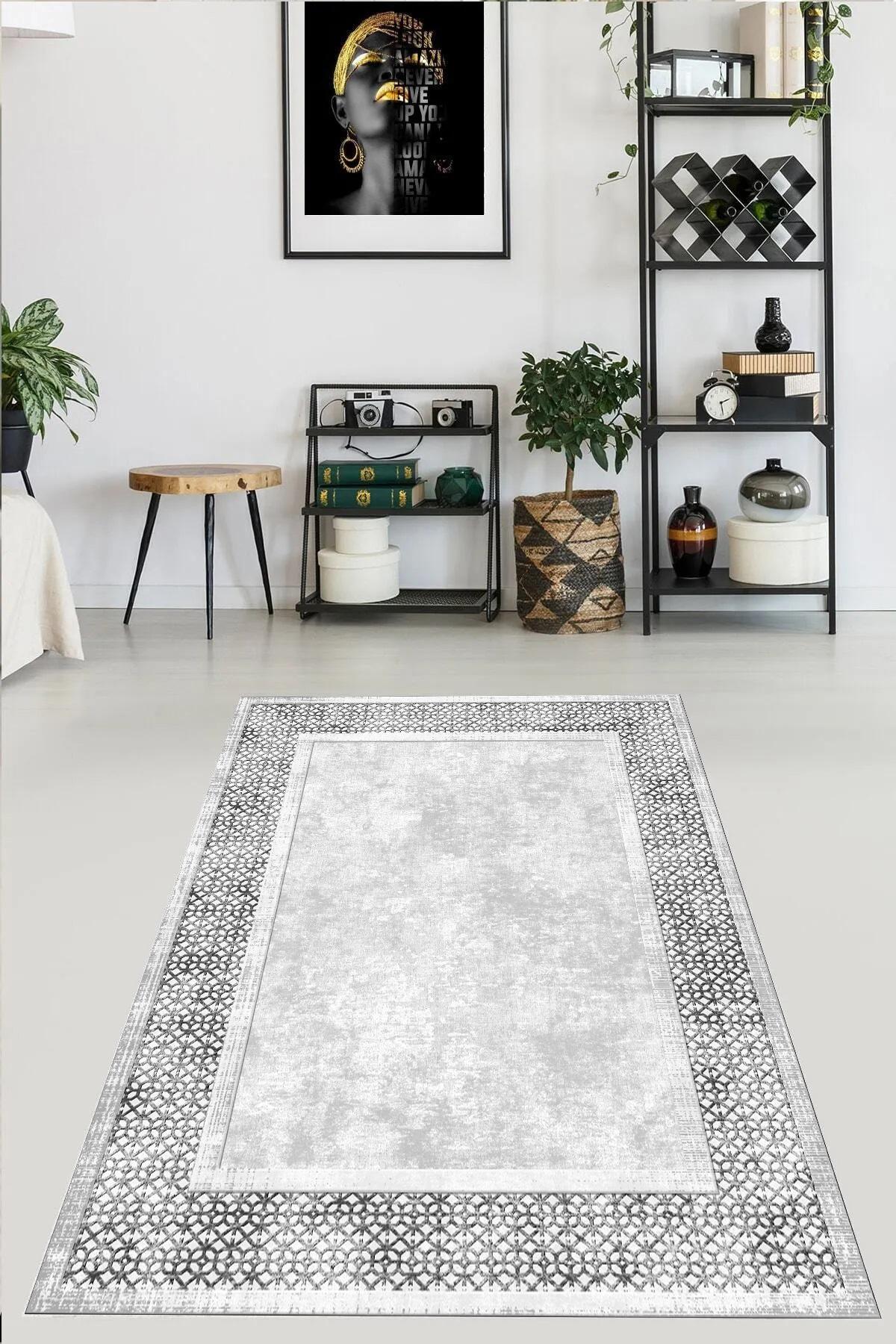 

YTRHOME Home Modern E1045-11 Нескользящая точечная основа с цифровой печатью нового поколения для гостиной, кухни, прихожей, ковра и напольного коврика 50 x 80 серый/чёрный