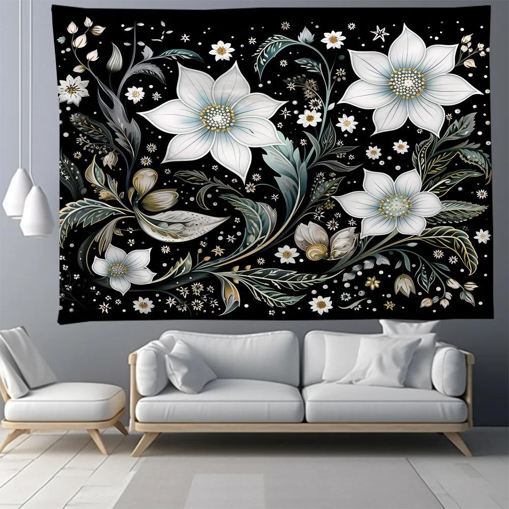 Black and White Tree Floral Pattern Bedroom Living Room Tapestry Home Wall Decoration Tapestry