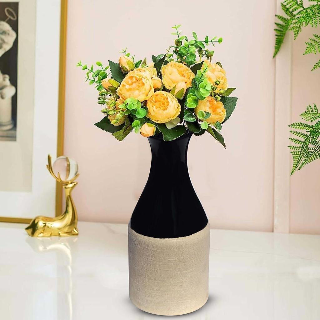 Handcrafted Black Ceramic Bottle-Shaped Flower Vase (8 Inches) for Home Décor, Living Room, Gifting, Decorative Small Vase (Flower NOT Included)