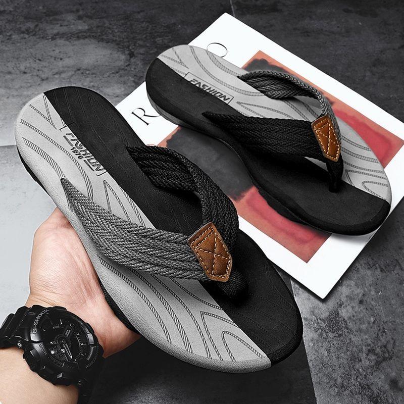 

Мужские удобные повседневные шлепанцы для прогулок, нескользящие тапочки, летние пляжные тапочки 46 чёрный/серый