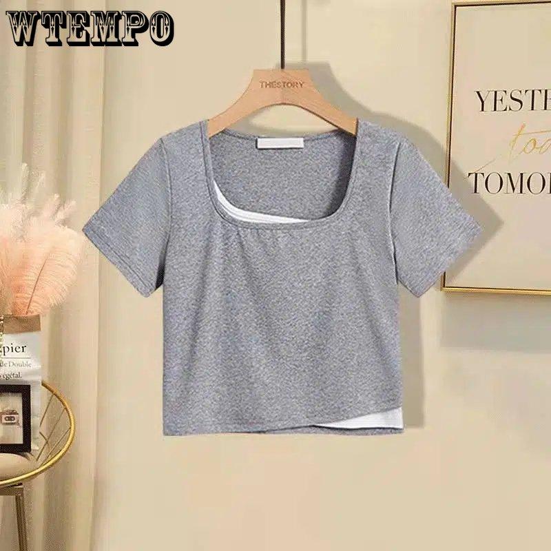 WTEMPO Women's Summer Cotton Suit Summer Short Sleeve T-Shirts + Sports Shorts Two Pieces Set Female Fashion Solid Casual Suit