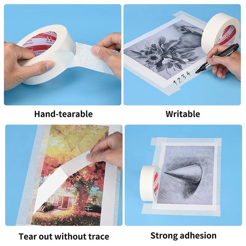 1pc 50M Masking Tape White 10mm Single Side Tape Adhesive Crepe Paper for Oil Painting Sketch Drawing Supplies Car Paintin