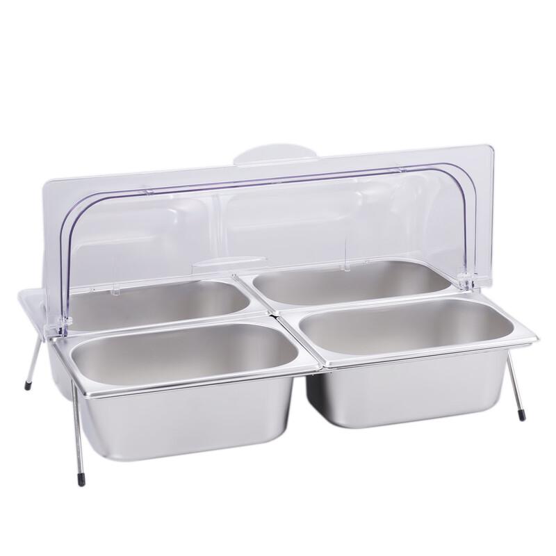 Stainless Steel Food Pan Rack with PC Double Flip Lid