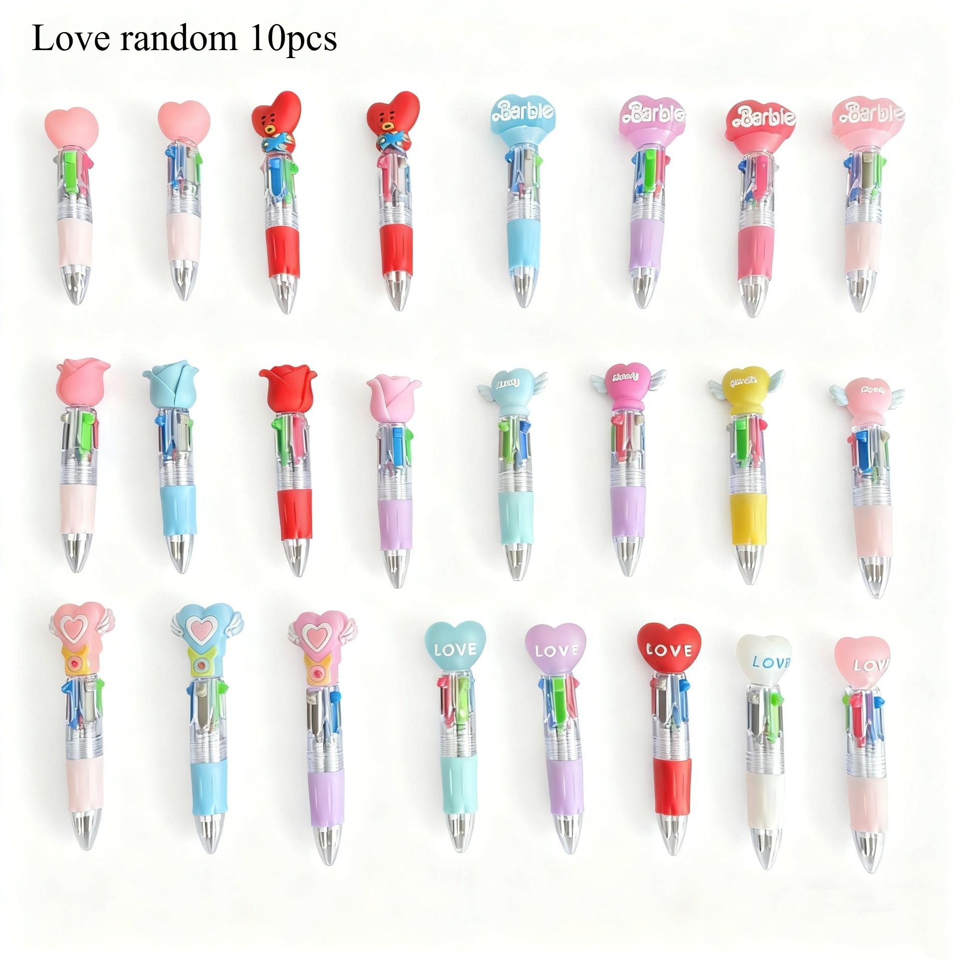 

10pcs 4-in-1 Fun Pens, 4 Colorful Ink Colors Round Ballpoint Pens, For Party Gifts, Birthday Gifts, Party Favors, Smooth Writing Love random 10pcs