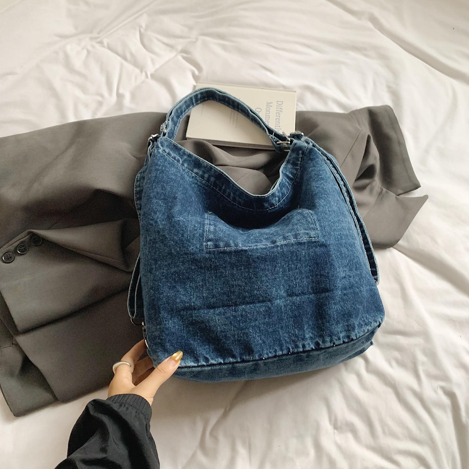 

Retro casual multi-purpose tote bag women s new niche denim backpack large-capacity student class bag