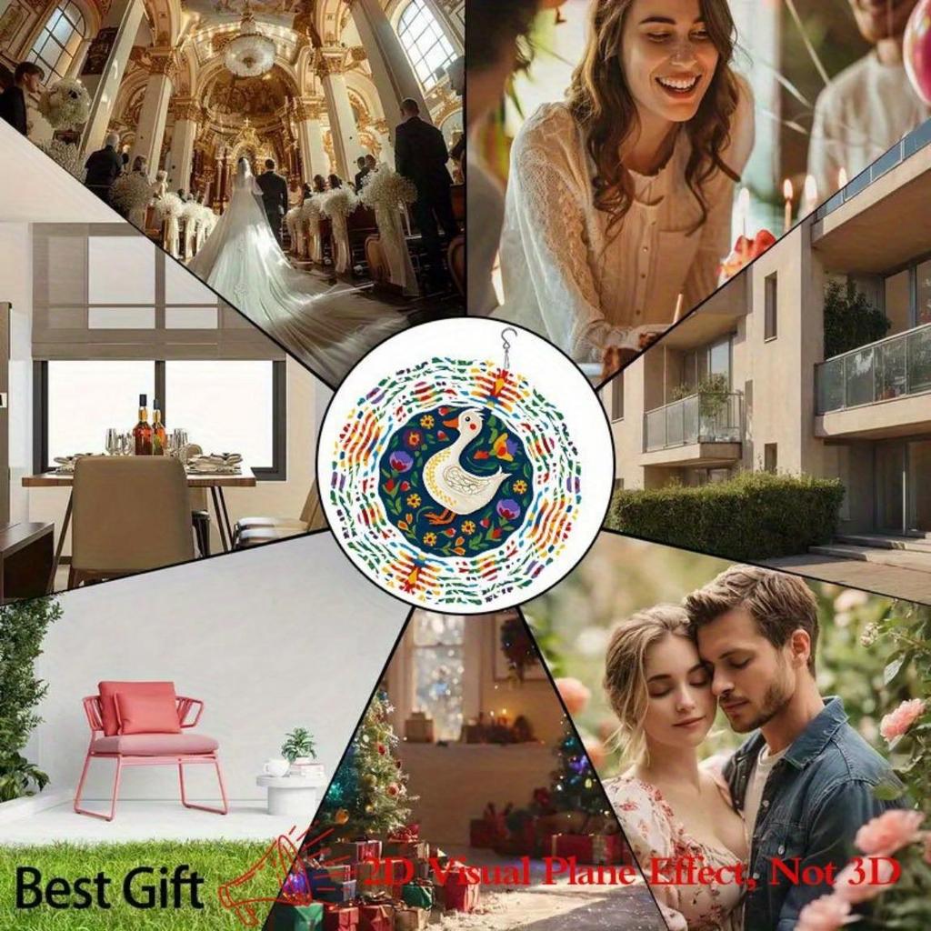 Duck and Floral Metal Wind Spinner Hanging Wind Chime for Garden Decoration No Electricity Needed Easy to Install Indoor Outdoor