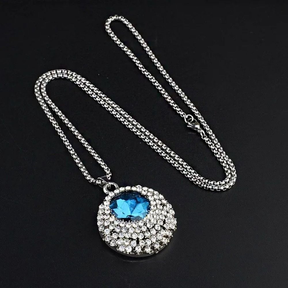 Luxury Blue Long Chain Necklace Minimalist Style Crystal Pendant Necklace  Gift Jewelry