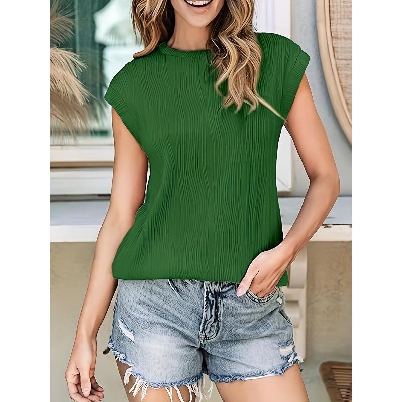 YYFS Damenmode, lässig, Sommer, Frühling, einfarbig, bedruckt, kurzärmelig, O-Ausschnitt, Blusen und Hemden