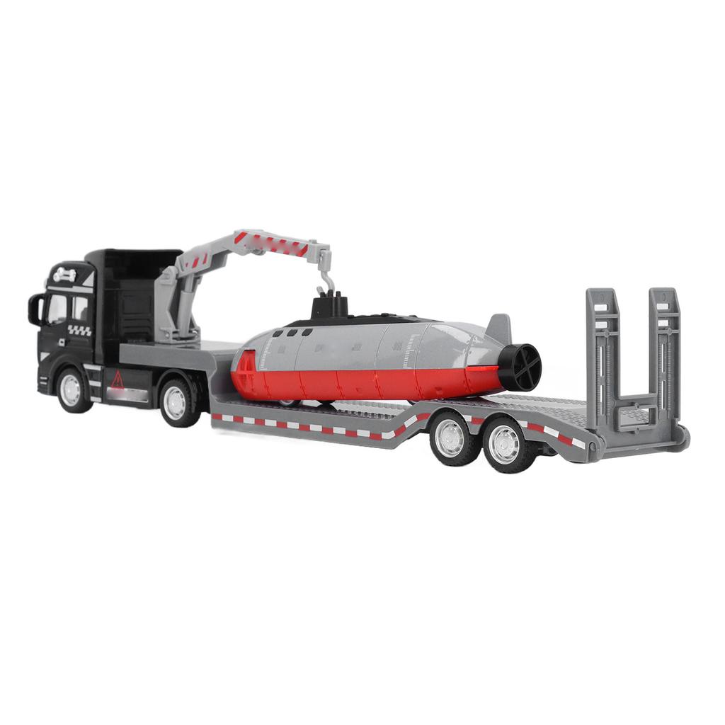 Alloy Semi Flatbed Trailer Truck Toy with Submarine Educational Realistic Construction Vehicle