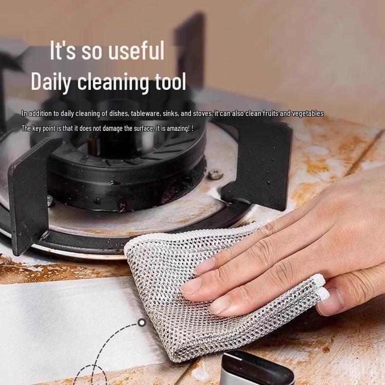 Non-Stick Steel Wool Dishwashing Cloth - Double-Sided Metal Wire Cleaning Rag.
