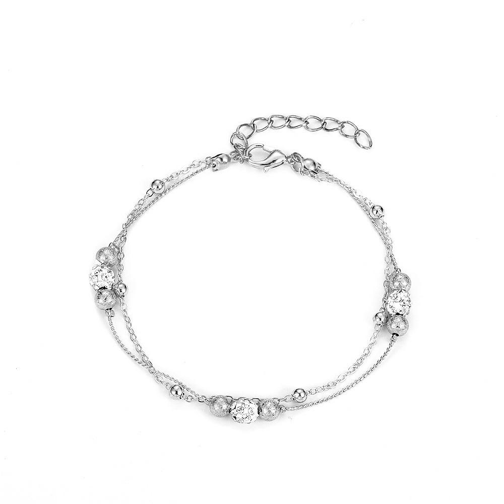 Double-Layer Shambhala Crystal Anklet: Women's Multi-Layer Alloy Beach Foot Jewelry