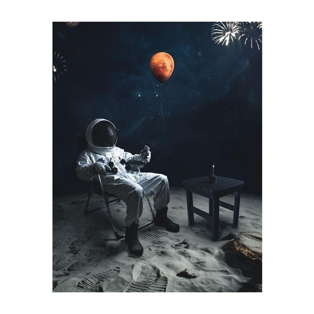 Astronaut Drinks Beer on The Moon While Watching The Earth Being Destroyed Canvas Painting Posters Prints Living Room Wall Art Pictures
