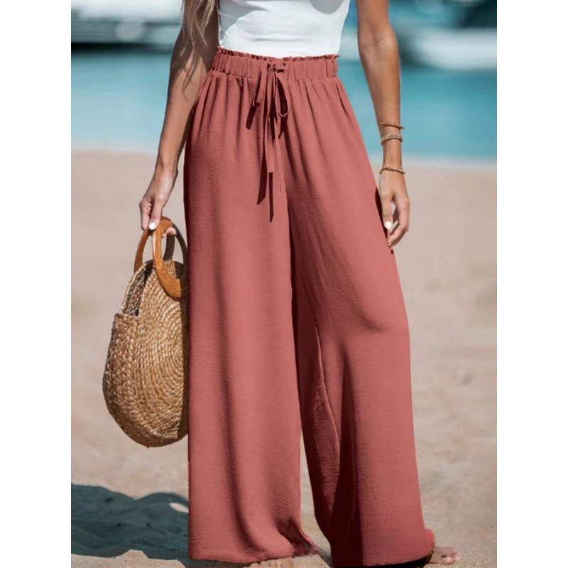 Breathable Women's High-Waist Wide-Leg Pants Adjustable Drawstring Waist Loose Comfortable Fashion Pants