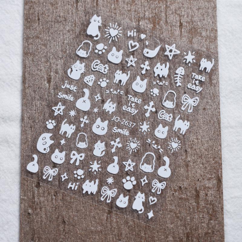 Puppy & Cat Cool Graffiti Nail Stickers - Cute Small Patterns & Bows