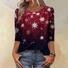 Women's Fashion Casual Christmas Tree Printed Round Neck Three-Quarter Sleeve T-Shirt Top