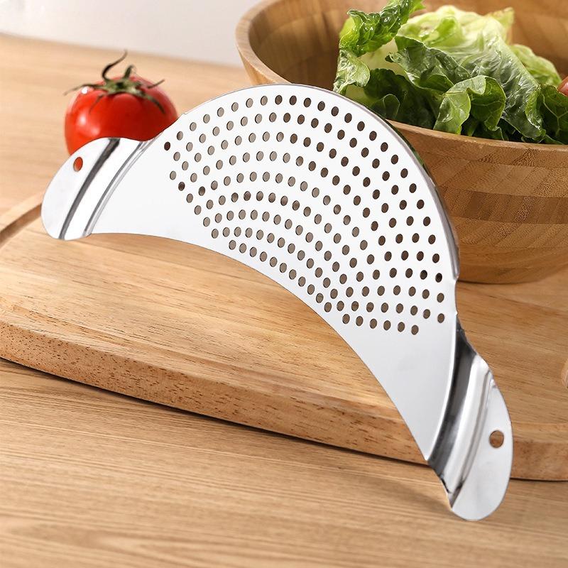 Égouttoir de cuisine en acier inoxydable Filtre à eau pour fruits et légumes Plaque à scories Bouclier filtre de bord de casserole Outil de cuisine