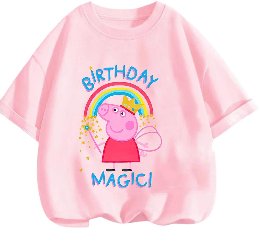 New Design Kids Tee Cute Cartoon Print Summer Casual Crew Neck Street Wear Peppa Pig Boys Girls 3 14