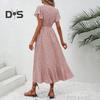 Summer Floral Maxi Dress for Women V Neck Short Sleeve Ruffle Hem Wrap Dress Boho Casual Split Flowy Beach Long Dress