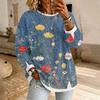 Women's Retro Floral Print Long Sleeve Pullover Top with Casual Round Neck