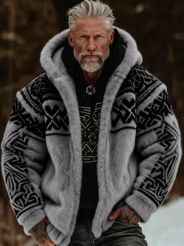 Men S Flannel Hooded Zip Up Sweatshirt 3d Print Winter Warm
