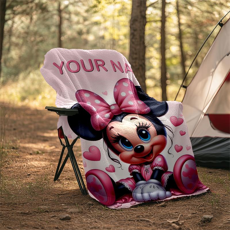 Customizable Minnie Throw Blanket – Personalized Name, All-Season Cozy Snug Blanket, Machine Washable, Personalized Blanket