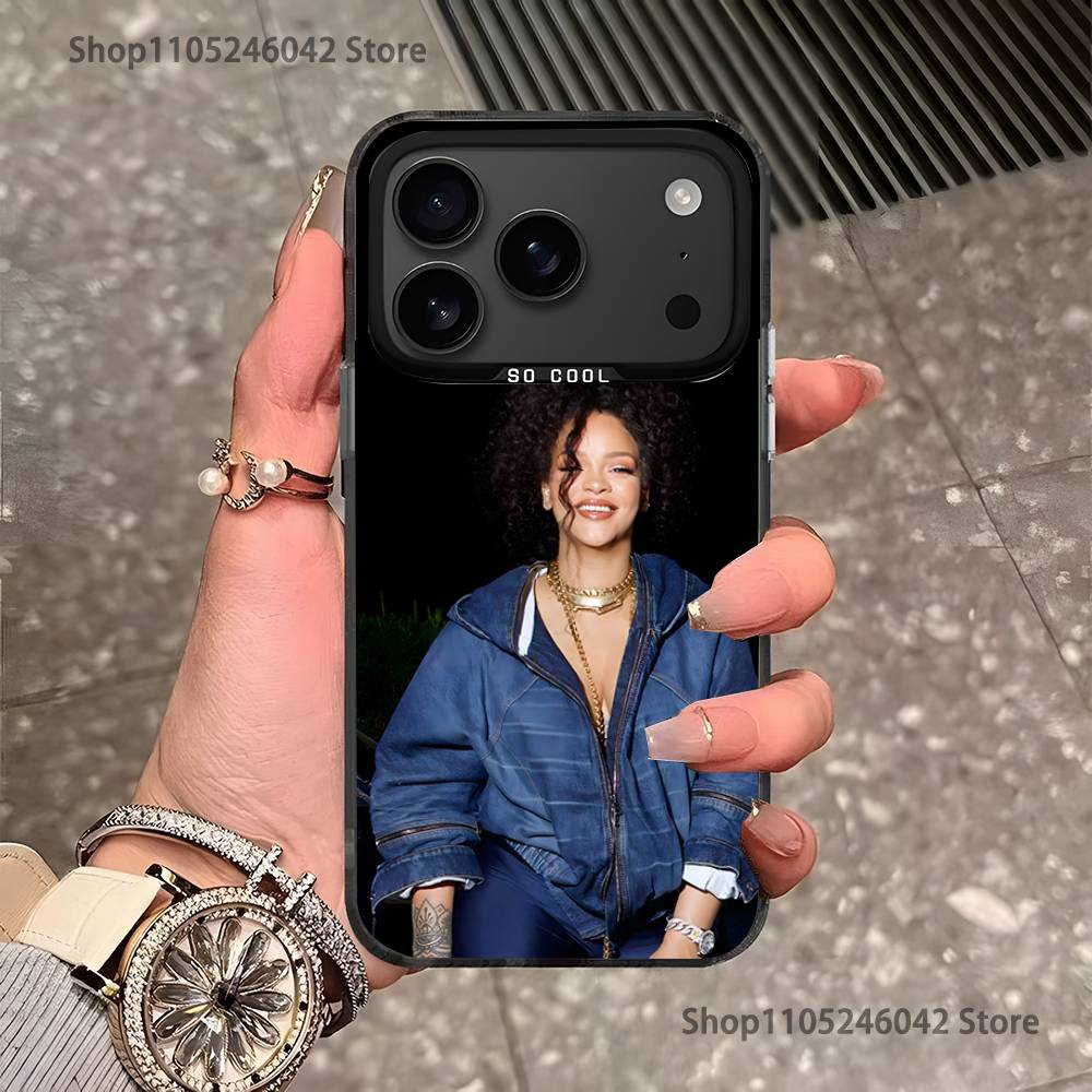 Singer R-Rihannas For iPhone 17,16,15,14,13,12,11,Pro,MAX,Plus Black Shockproof Candy Matte Cover
