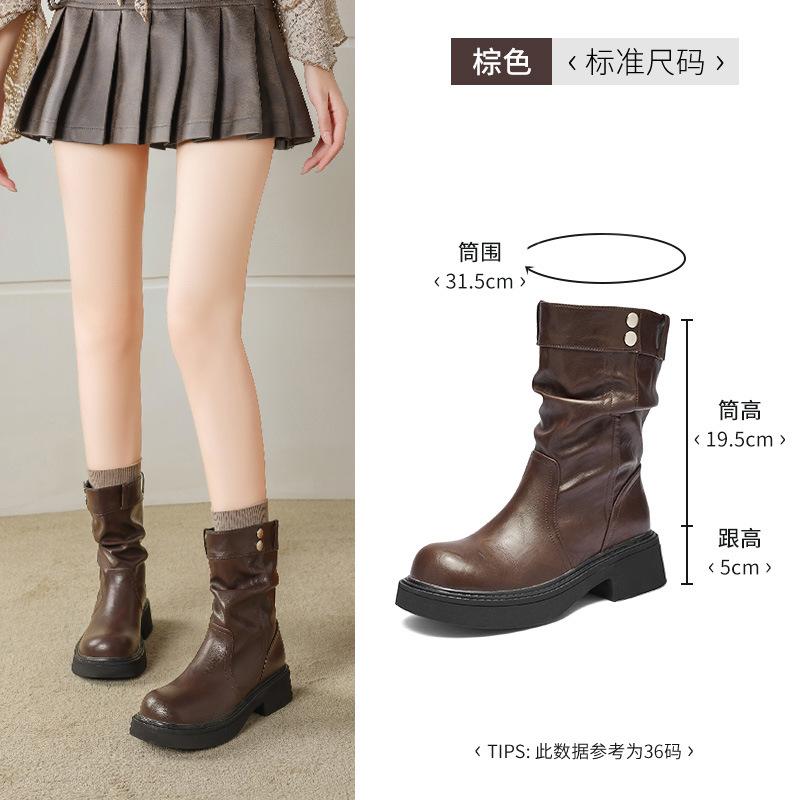 Brown short boots new autumn and winter platform retro medium tube Maillard velvet Martin boots 35