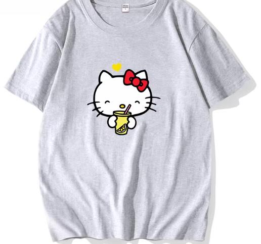 2026 New Arrival Hello Kitty Spring Summer Women T Shirt Womens summer loose and fashionable style S