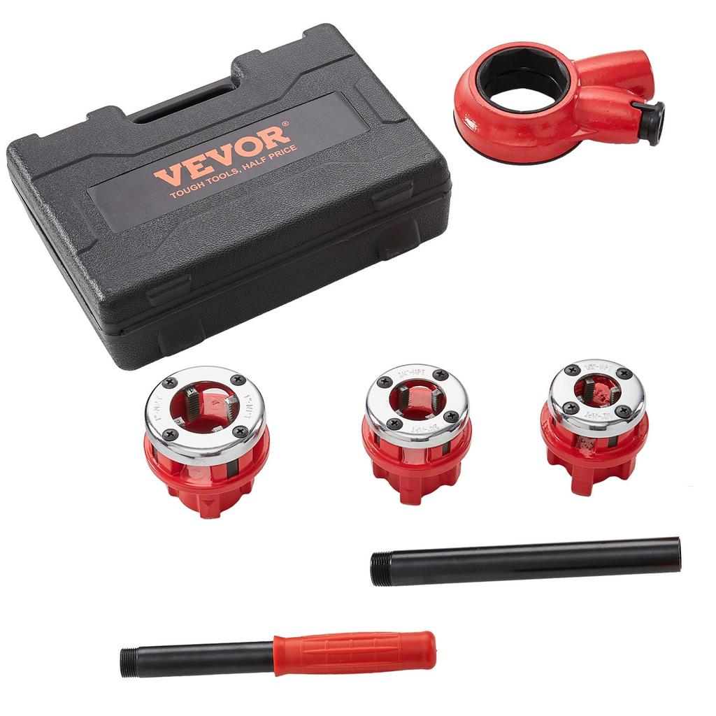 VEVOR Ratchet Pipe Threader Kit, 1/2" NPT, 3/4" NPT, 1" NPT Manual Ratcheting Pipe Threader