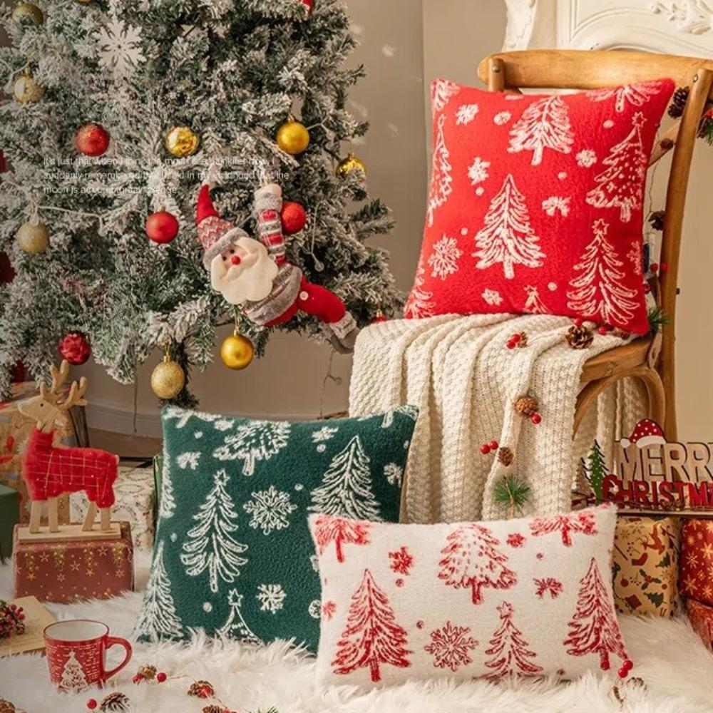 Delicate Christmas Plush Pillowcase Xmas Tree Pattern Soft Knitted Pillow Cover Home Decor Square Cushion Cover for Couch