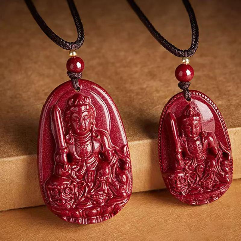 108-Bead Purple Gold Sand Prayer Necklace with Cinnabar Eight Guardian Deities & Birth Year Buddha Amulet