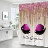 Girl Pink Silver Eyelash Shower Curtain Gorgeous Waterproof Polyester Fabric Bath Curtains Glitter Bathtub Screen with Hooks