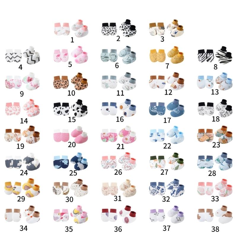 Set of 1 Infant Cotton Mittens Anti Scratch Hand Cover Soft Breathable Warm Gloves & Socks for 0-6M Boys Girls