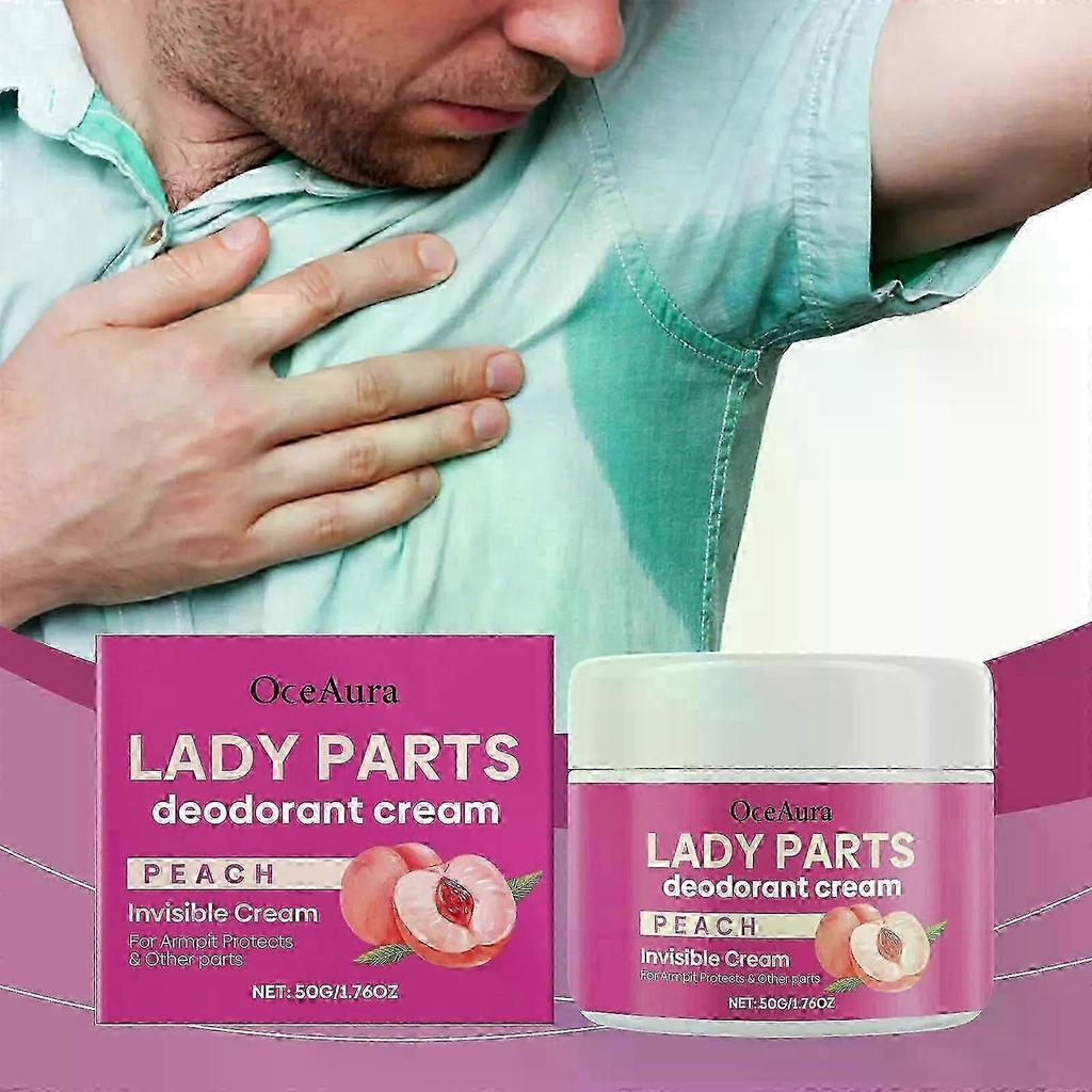 Invisible Peach-Scented Deodorant Cream for Underarms & Sensitive Areas - 50G/1.76OZ, Moisturizing & pH Balanced Formula with Glycerin