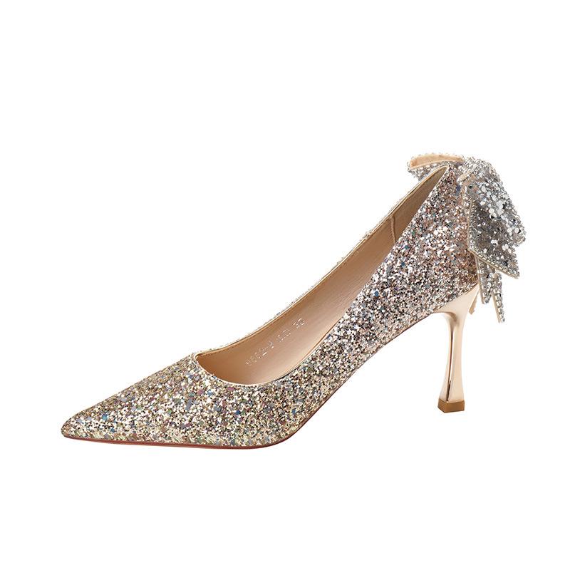 French Bow Gradient Sequin Crystal Socialite Wedding & Bridesmaid Heels