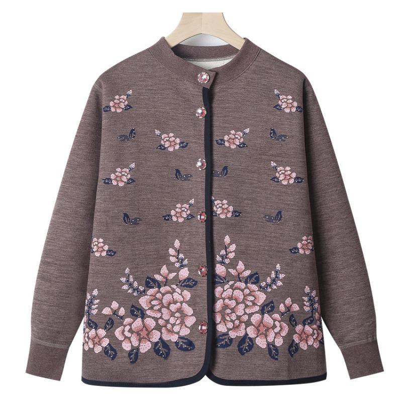Mom's long-sleeved knitted sweater winter new middle-aged people wear women's clothing grandma fleece thickened coat