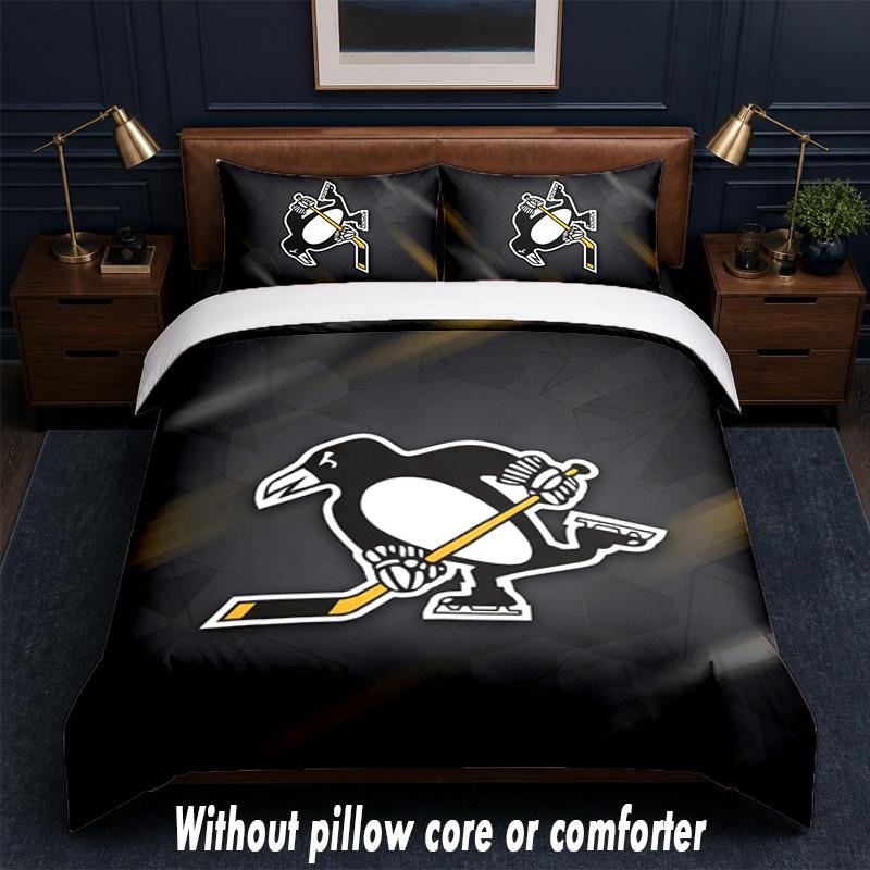 Pittsburgh Penguins Design Bed Bedding Set 1 Duvet Cover + 2 Pillowcases Soft Breathable Household Bed Linens
