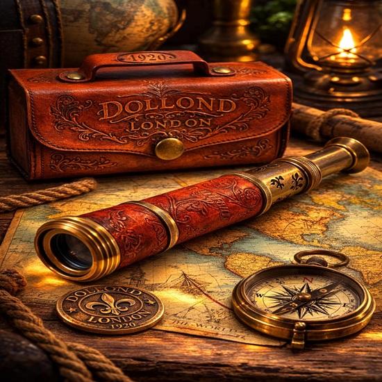 Brass Telescope Spyglass with Leather Case Dollond London 1920 Engraving 40.64 Cm Nautical Maritime Decor Gift Wedding Anniversary Birthday Christmas