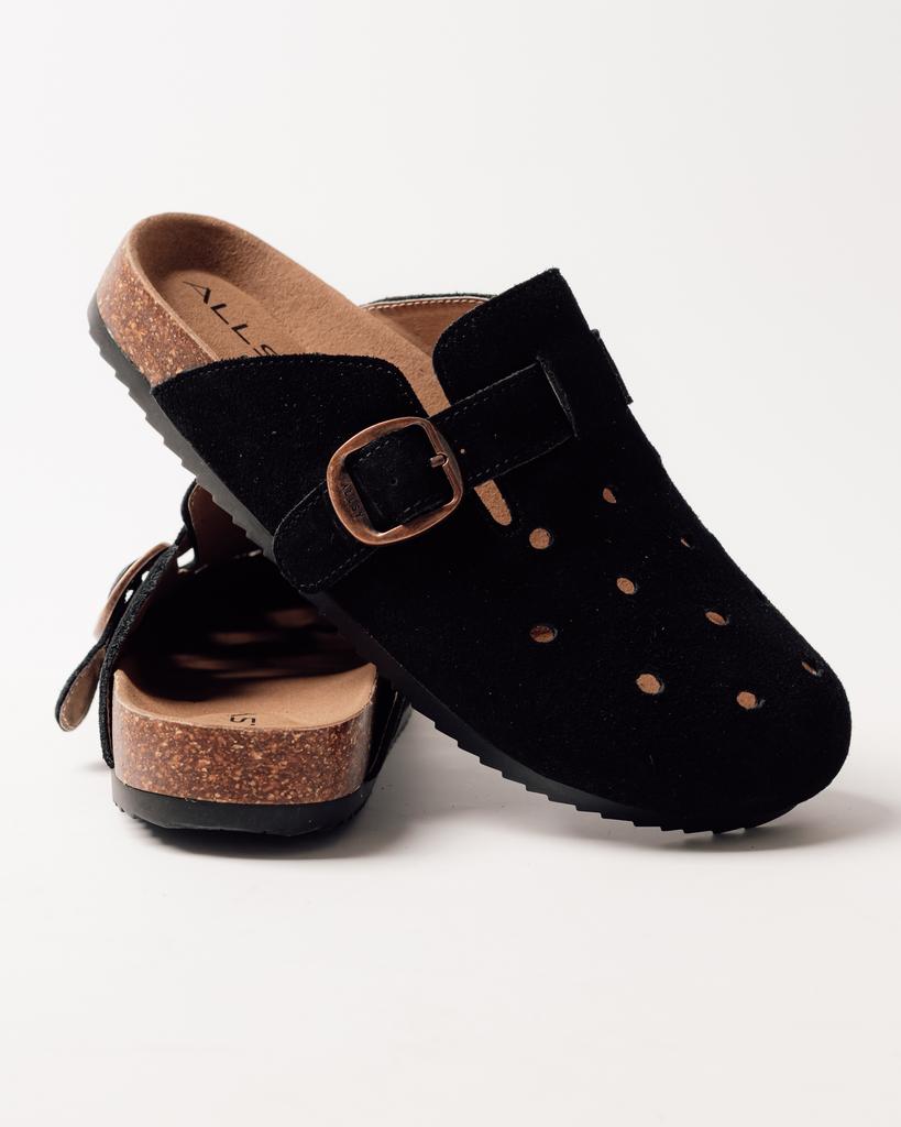 Сабо на платформе с перфорацией Allsy 19479 36 черные замша