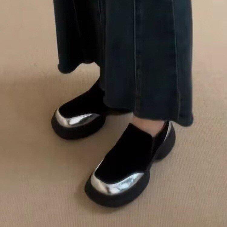Retro color matching matte one-pedal lazy shoes simple heightening platform casual single shoes loafers women's small leather shoes