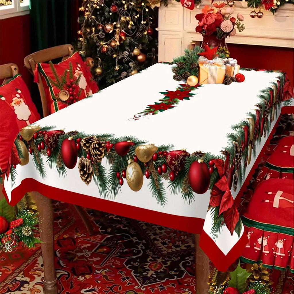 Christmas Tablecloth Snowman Reindeer Holiday Dining Table Cover Dustproof Festive Xmas Party Home Decoration