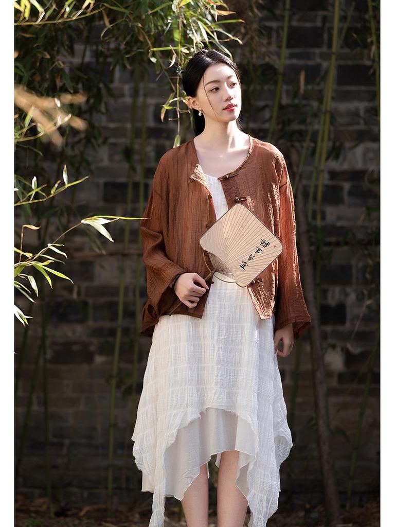 Handmade Plant-Dyed Crinkled Jacquard Irregular Maxi Dress for Women - Fairy-like, Slimming Camisole, Perfect for Summer Travel Photography