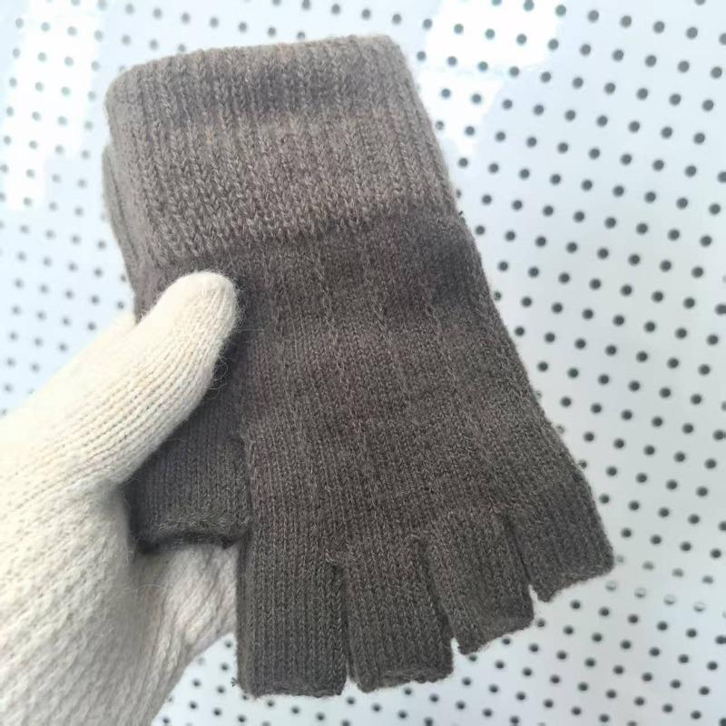 Half-finger Gloves Winter Girls Cute Bare-finger Wool Plush Warm and Cold-proof Student Writing Gloves