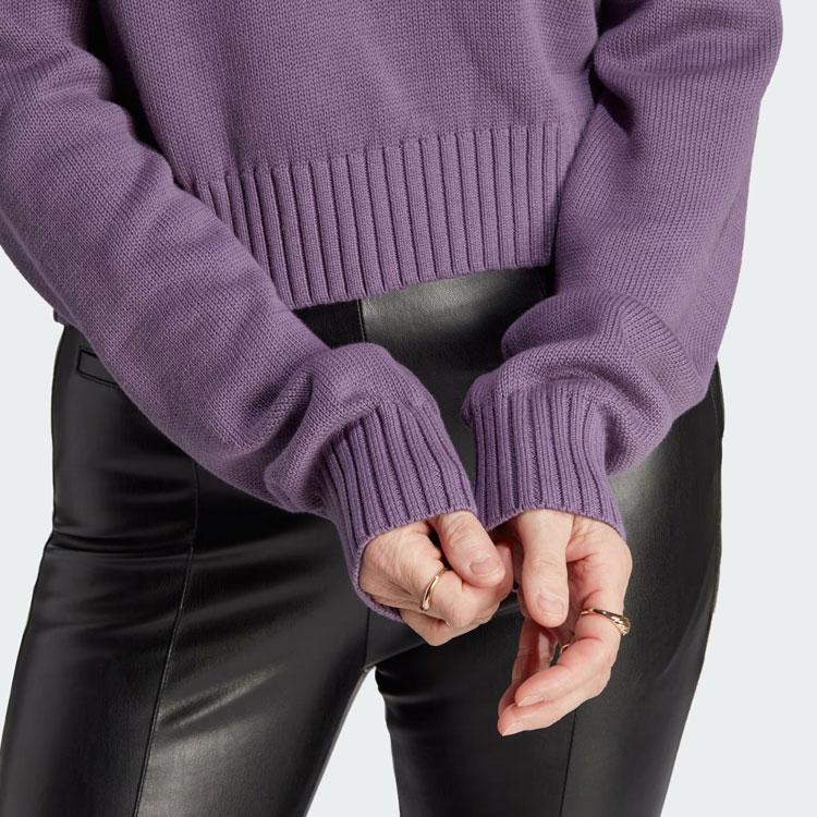 Adidas Originals Premium Essentials Half-Zip Long Sleeve Knit Top Women Tops Dark-Grey Violet IJ8296